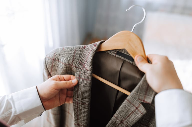 Plaid jacket on hanger