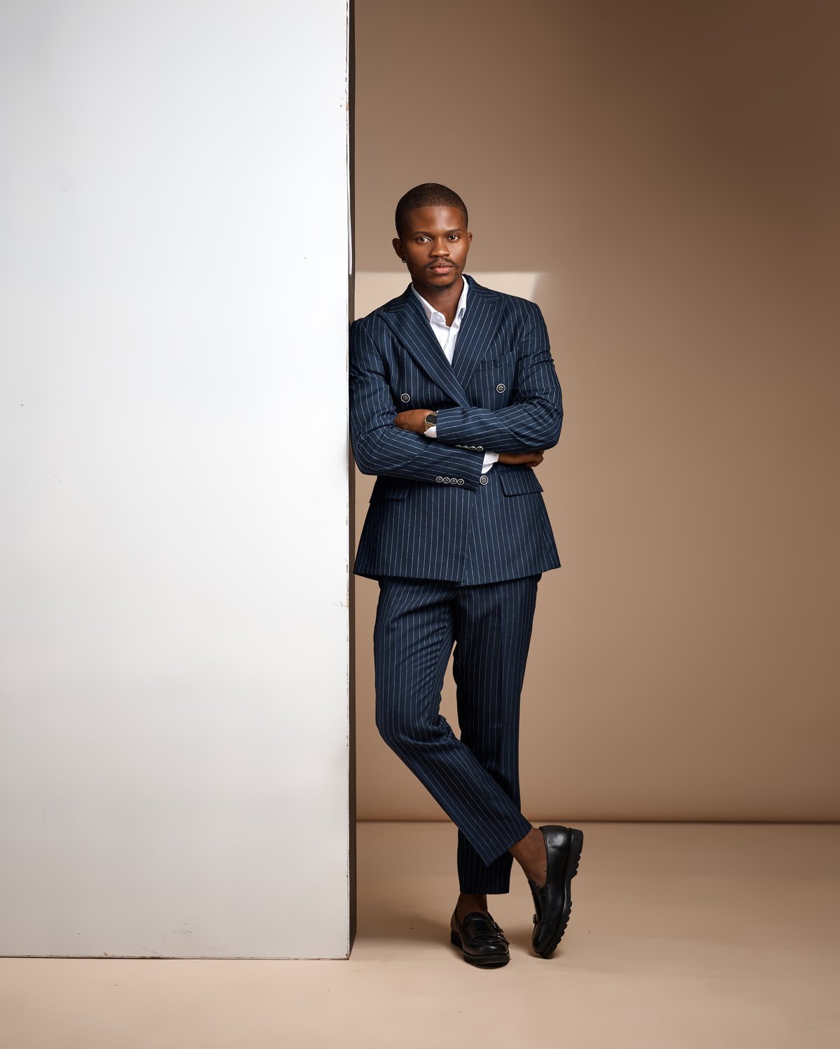 Man in custom pinstripe suit