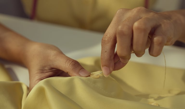 Hand stitching button